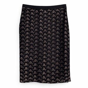 DVF Stevie Acorn Lace Skirt 2 Black Nude Pencil Faux Leather Trim